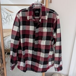Hollister Men's Red and Black Plaid Shirt